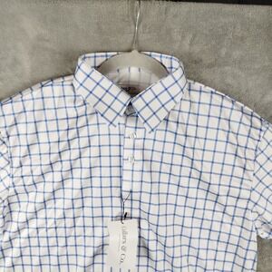 NWT Collars and‎ Co Dress Collar Polo Mens L White Blue Check Performance Golf